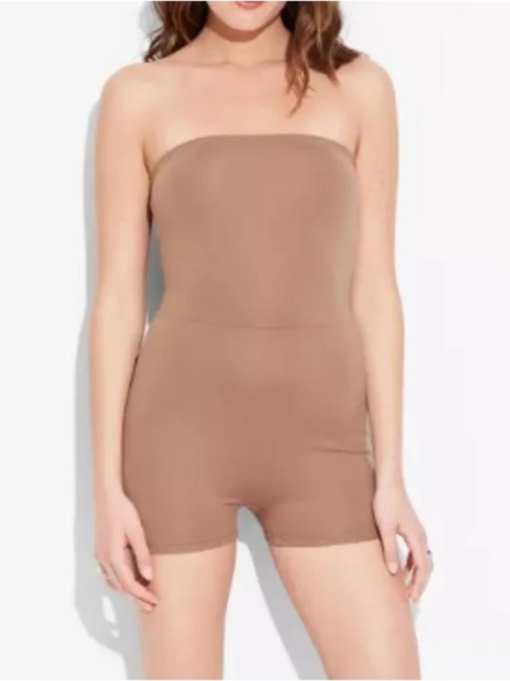 wild fable ButterBliss Strapless Tube Bodycon Romper in Taupe Brown | NWT